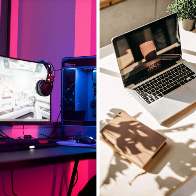 2 photos de bureau gamer et travail